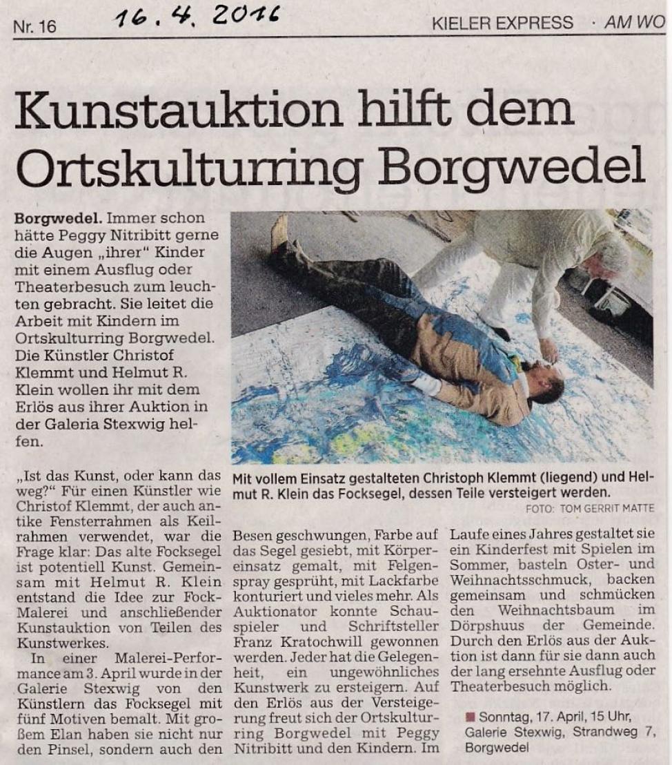 2016 04 Kunstauktion  Malerei-Performance auf einem Focksegel / Kieler Express Kunstauktion  